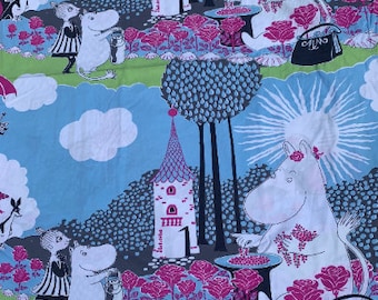 Moomin Motif Duvet Cover Kid&#39;s Bedroom Finnish Vintage Cotton Design Moomin Snorkmaiden Love Nordic Scandinavian Cotton Vintage Blue