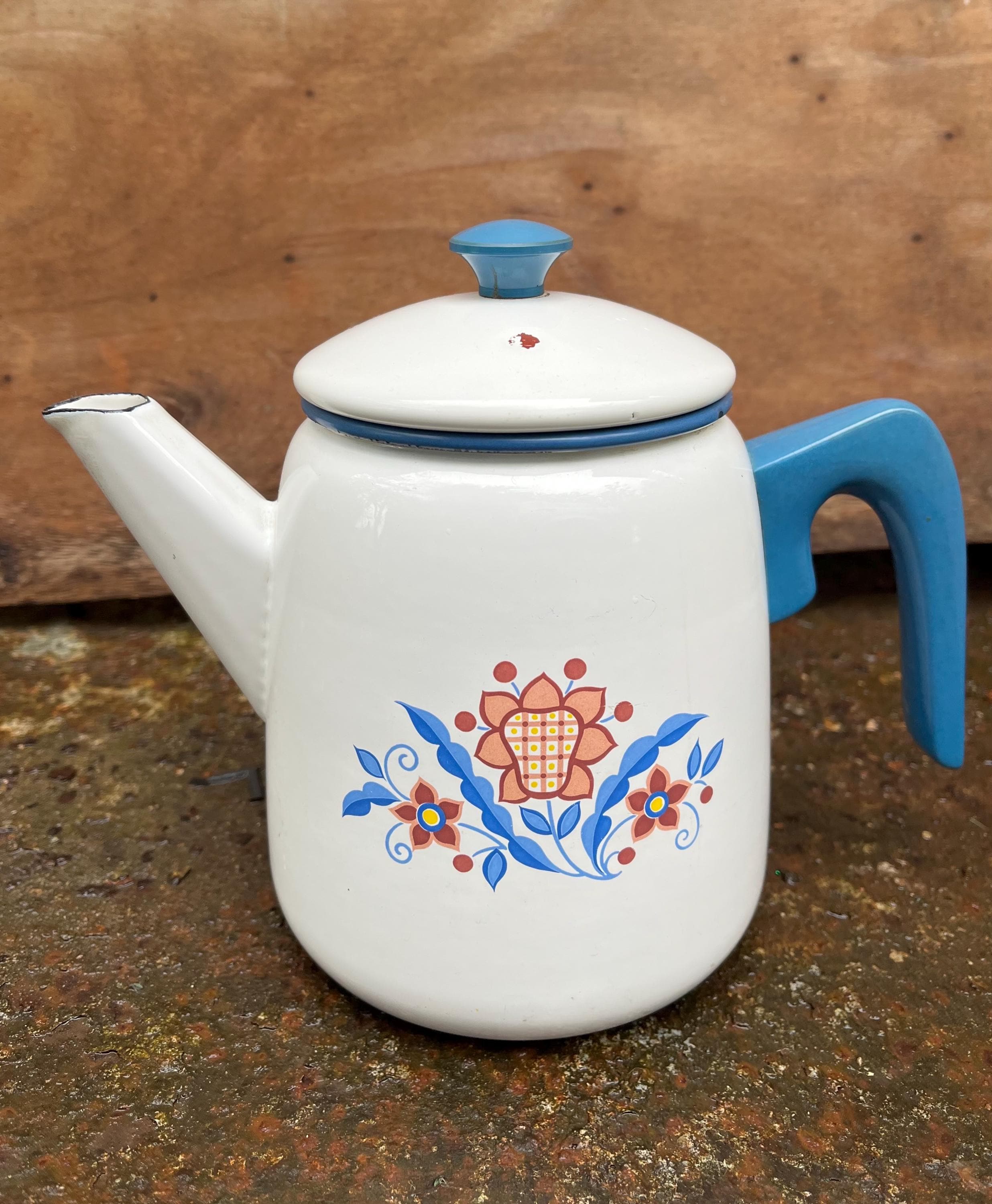Kockum Vintage Swedish Teapot Kettle Enamelware Coffee Pot White