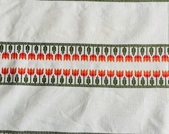 Tulip Motif Woven Swedish Tablecloth Sweden White Base Cotton Romantic Spring Easter Country Style Home Decor  59&quot; x 49,20&quot;