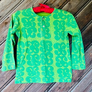 110 cm Girl Marimekko Vintage Green Abstract Ornaments Top Long Arms Finnish Fashion Cotton Jersey Finland Design Scandinavian