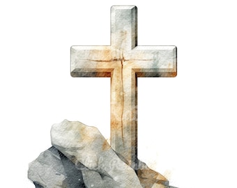 Illustration de croix chrétienne en pierre, PNG (téléchargement numérique)