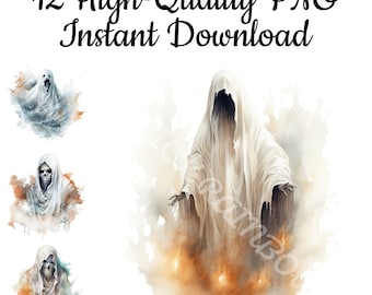 Ghost Clipart: 12 Halloween PNG Illustrations (Instant Download)