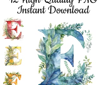 Floral Buchstabe E Clipart: Illustrationen zum Ausdrucken (Digitaler Download)