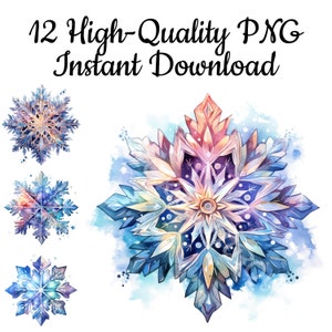 Imágenes prediseñadas de copos de nieve, 12 copos de nieve PNG, arte digital de copos de nieve, impresión artística de copos de nieve, sublimación de copos de nieve, tarjeta navideña, descarga instantánea