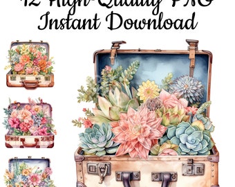 Suitcase With Flowers Clipart, 12 Suitcase PNG, Suitcase
