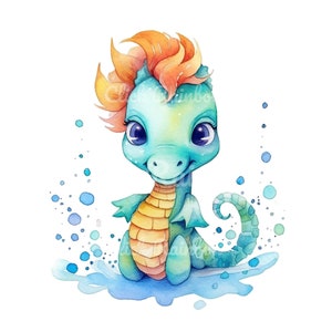 Cute Seahorse Clipart, 12 Seahorse PNG, Seahorse Watercolor, Seahorse Illustration, Cartoon Seahorse, Seahorse Sublimation, Digital Download