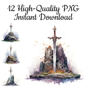 Sword In Stone Clipart, 12 Sword In Stone PNG, Sword In Stone Illustration, Sword In Stone Graphics, Sword In Stone Design, Sword Download