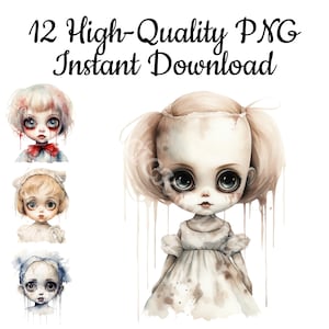 Creepy Doll Clipart, 12 Halloween Doll PNG, Halloween Doll Illustration, Halloween Doll Graphics, Halloween Doll Digital, Instant Download