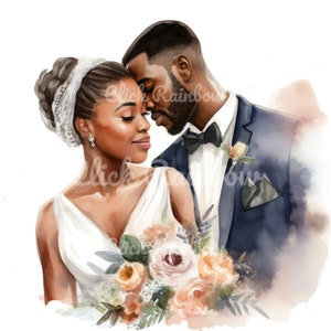 Just Married Black Couple Watercolor Clipart (digital Download) - Etsy