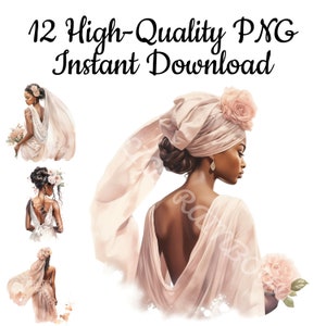 Black Bride Clipart, 12 Black Bride Back PNG, Black Bride Illustration, Black Bride Painting, Bride Design, Wedding Card, Instant Download