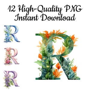 Letter R Clipart, 12 Letter R PNG, Letter R Art Print, Letter R Design, Letter R Illustration, Letter R Sublimation, Instant Download