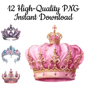 Princess Crown Clipart, 12 Crown PNG, Crown Illustration, Crown Art print, Crown Painting, Crown Wall Art, Digital Crown, Wall Art, Download