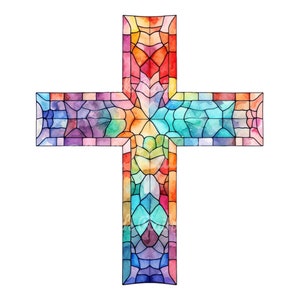 Imágenes prediseñadas de cruz cristiana de vitrales, 12 cruces cristianas PNG, ilustración de cruz cristiana, imprimible, sublimación, descarga digital