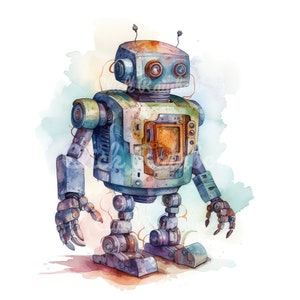 Robot Clipart, 12 Robot PNG, Robot Illustration, Robot Art Print, Robot Digital Art, Sublimation, For Kid, Card Making, Digital Download