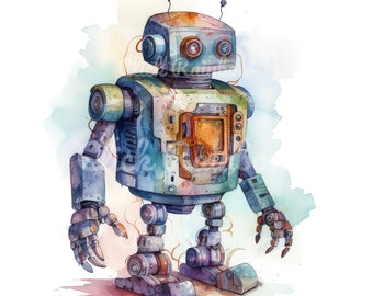 Roboter Clipart: 12 PNG Illustrationen für Kinder (Digitaler Download)
