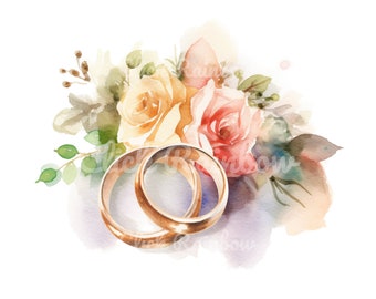 Wedding Ring Clipart: Floral Illustration, 12 PNG Designs (digital