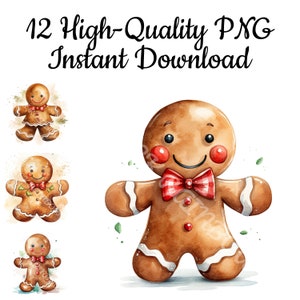 Christmas Gingerbread Clipart, 12 Gingerbread PNG, Gingerbread Illustration, Gingerbread Art Print, Digital Art, Instant Download