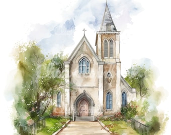 Church Watercolor Clipart Bundle: Printable PNG Illustrations (Digital Download)