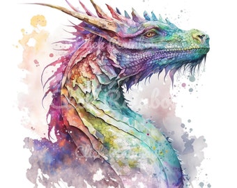 Imágenes prediseñadas de dragones en acuarela: láminas de arte fantástico (descarga digital)