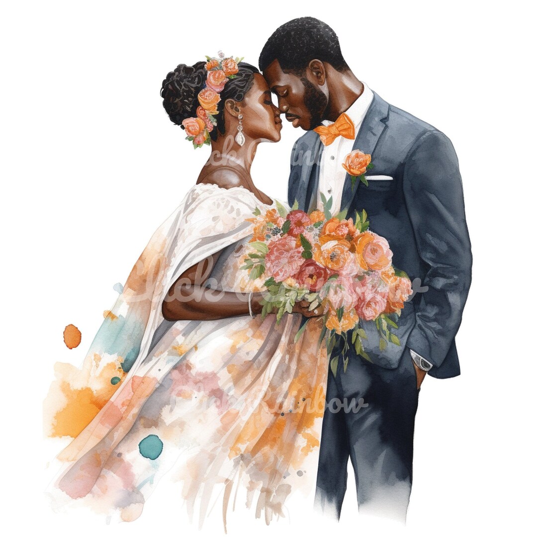 Just Marred Black Couple Bald Groom Clpart 12 PNG De Haute - Etsy