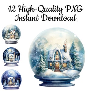 Christmas Snow Globe Clipart, 12 Snow Globe PNG, Snow Globe Sublimation, Snow Globe Illustration, Snow Globe Design, Instant Download