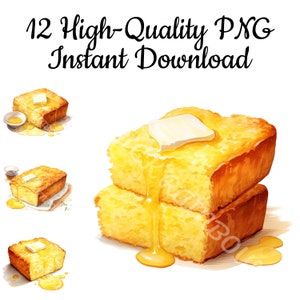 Thanksgiving Cornbread Clipart, 12 Cornbread PNG, Cornbread Art Print, Cornbread Sublimation, Cornbread Illustration, Instant Download