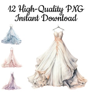 Wedding Gown Clipart, 12 Wedding Gown PNG, Bride Gown Illustration, Bride Gown Design, Wedding Gown Art Print, Digital Art, Instant Download