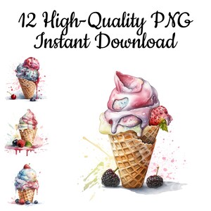 Ice Cream Clipart, 12 Ice Cream PNG, Ice Cream Illustration, Ice Cream Sublimation, Ice Cream Art Print, Ice Cream Graphic, Digital Download