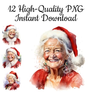Mrs Claus Clipart, 12 Mrs Claus PNG, Mrs Claus Illustration, Christmas Printable, Mrs Claus Painting, Christmas Card, Instant Download