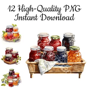 Jam Jars Clipart, 12 High-Quality PNG, Sublimation, Printable, Paper and Digital Crafting, Card Making, Scrapbook, Instant Download