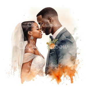Just Married Black Couple Watercolor Clipart (digital Download) - Etsy