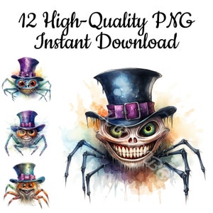 Halloween Spider Clipart, 12 Halloween Spider PNG, Halloween Spider Illustration, Spider Watercolor, Spider Digital Art, Instant Download