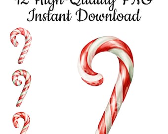 Christmas Candy Cane Clipart: 12 PNG Illustrations (Digital Download)