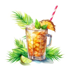Imágenes prediseñadas de cóctel tropical, 12 cócteles tropicales PNG, impresión artística de cóctel, arte digital de cóctel, sublimación de cóctel, descarga digital