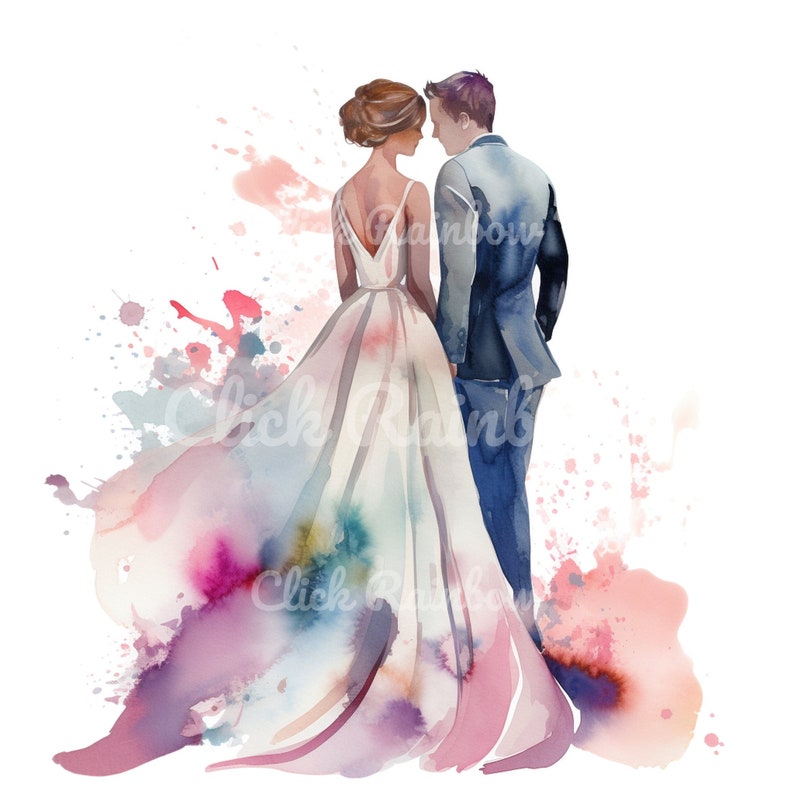 Watercolor Wedding Couple Silhouette Clipart (digital Download) - Etsy