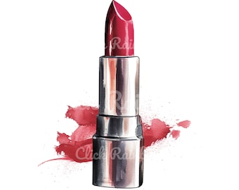 May include: A silver lipstick tube with a red bullet. The lipstick is surrounded by a red watercolor splatter.