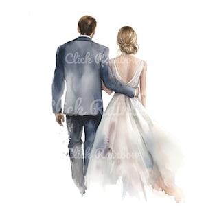 Just Married Clipart, 12 Just Married Couple PNG, Wedding Printable, Card Making, Sublimation, Just Married Watercolor, Digital Download