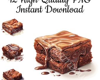 Brownie Clipart: 12 PNG Illustrations (Digital Download)