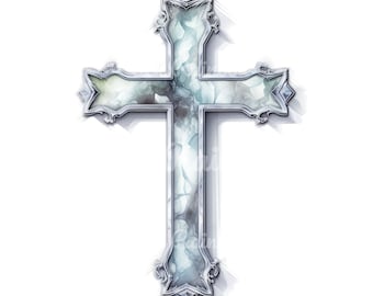 Clipart croix chrétienne argentée : impression d'art PNG (téléchargement numérique)