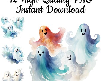 Akvarell spöke clipart, Halloween PNG-paket (digital nedladdning)
