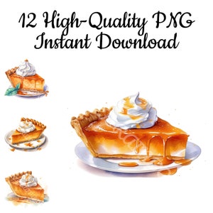 Thanksgiving Pumpkin Pie Clipart, 12 Pumpkin Pie PNG, Pumpkin Pie Illustration, Pumpkin Pie Art Print, Pumpkin Pie Drawing, Instant Download