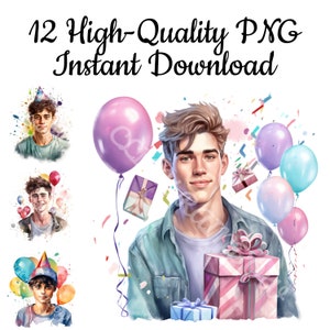 Clipart verjaardag tiener, 12 tiener png, feestvarken illustratie, afdrukbaar, sublimatie, kaart, decor van verjaardag, Instant Download