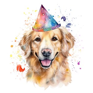 Birthday Golden Retriever Clipart, 12 Retriever PNG, Retriever Watercolor, Retriever Sublimation, Retriever Graphic, Instant Download