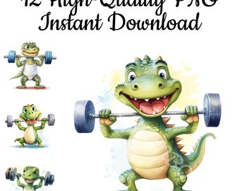 Sports Alligator Clipart: 12 PNG Illustrations (Instant Download)
