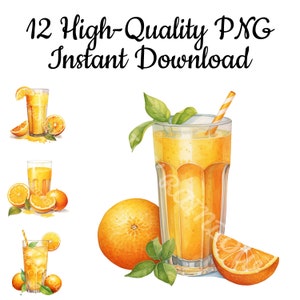 Orange Juice Clipart, 12 Orange Juice PNG, Orange Juice Sublimation, Orange Juice Art print, Orange Juice Illustration, Instant Download