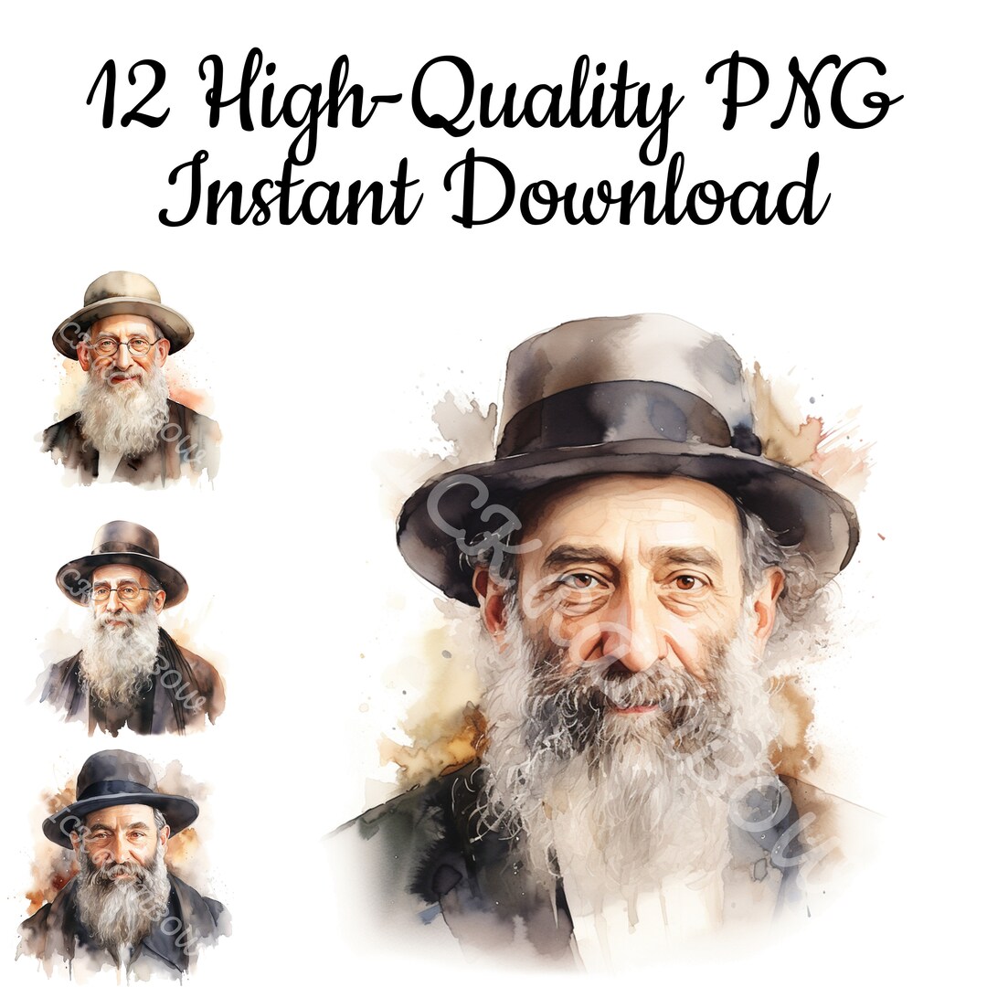 Simple Jewish Rabbi Drawing Watercolor Rabbi Clipart: Jewish Illustration PNG Bundle (digital ...