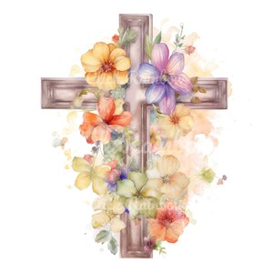 Christian Cross With Flowers Clipart, 12 Christian Cross PNG, Christian Cross Illustration, Christian Cross Art Print, Digital Download