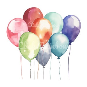 Party Balloons Clipart, 12 Party Balloons PNG, Balloons Illustration, Birthday Printable, Party Balloons Digital Art, Instant Download