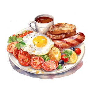 Clipart colazione inglese, 12 PNG colazione inglese, stampa artistica colazione inglese, illustrazione colazione inglese, download immediato