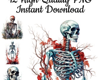 Clipart squelette : 12 illustrations d'art Halloween PNG (téléchargement instantané)